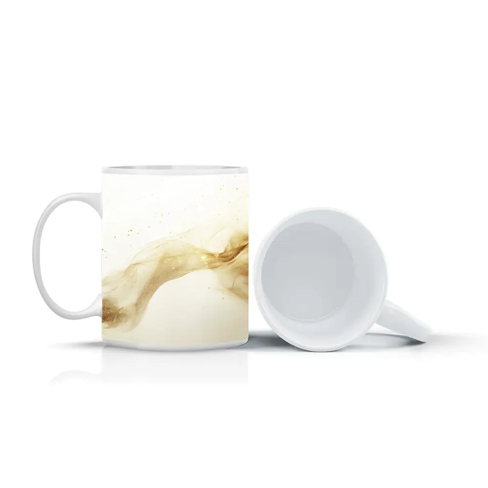 Gold Smoke Wave Abstract White Background – Mugs