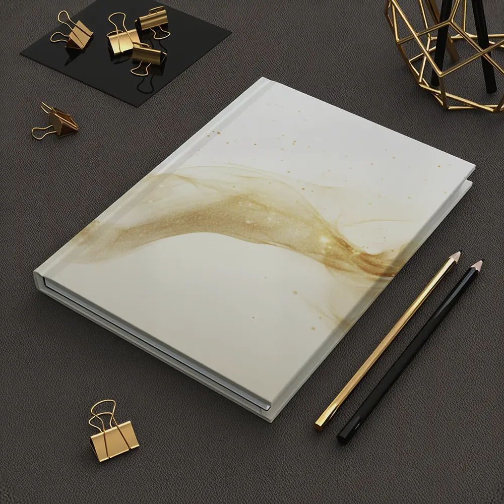 Gold Smoke Wave Abstract White Background – Notebooks