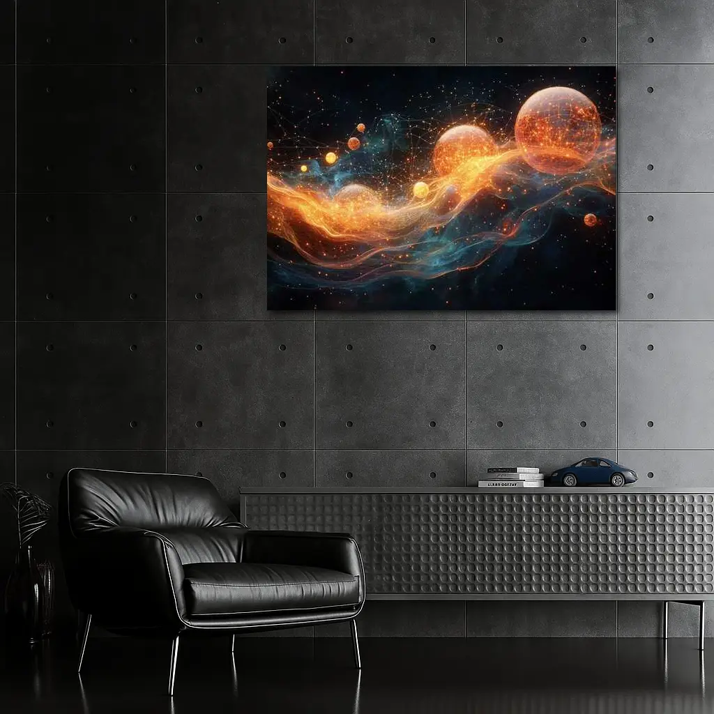 Glowing Orange Spheres Cosmic Energy Wave – Wall Art