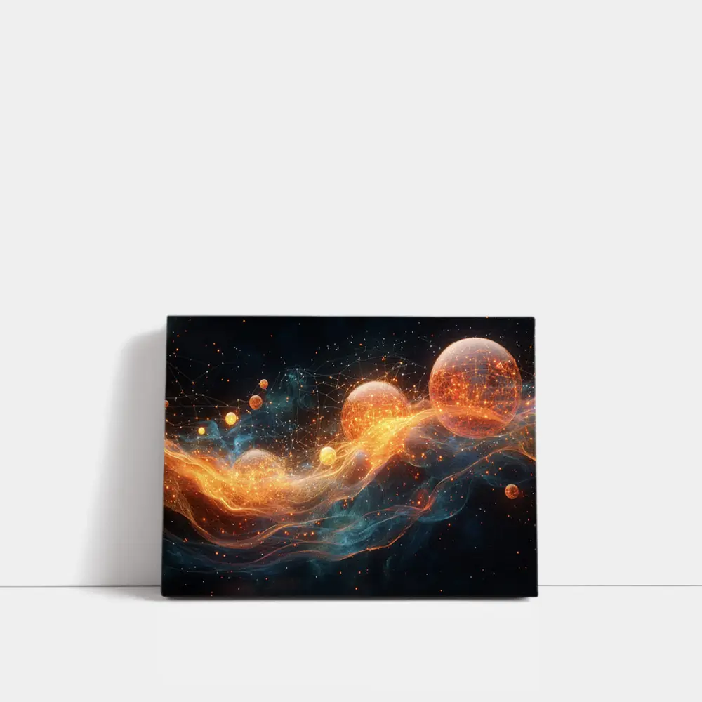 Glowing Orange Spheres Cosmic Energy Wave – Wall Art