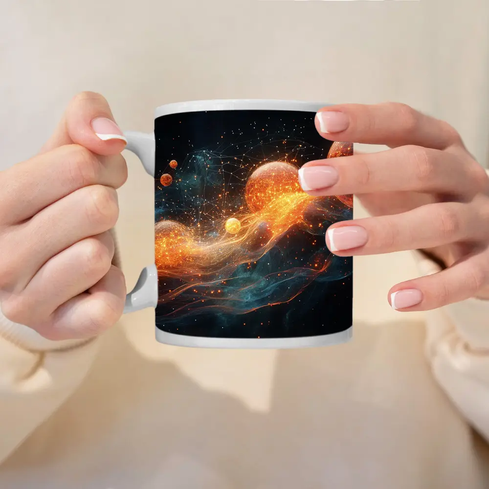 Glowing Orange Spheres Cosmic Energy Wave – Mugs