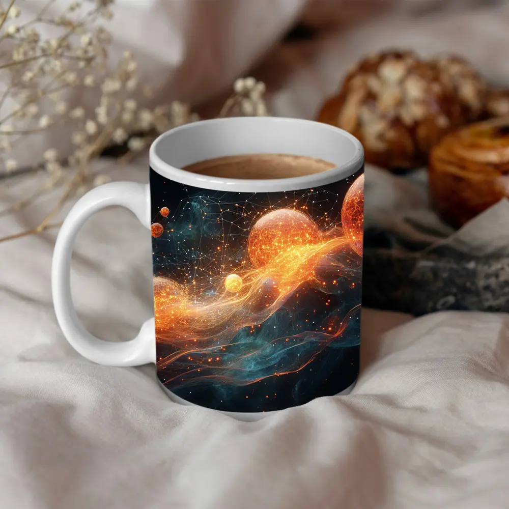 Glowing Orange Spheres Cosmic Energy Wave – Mugs