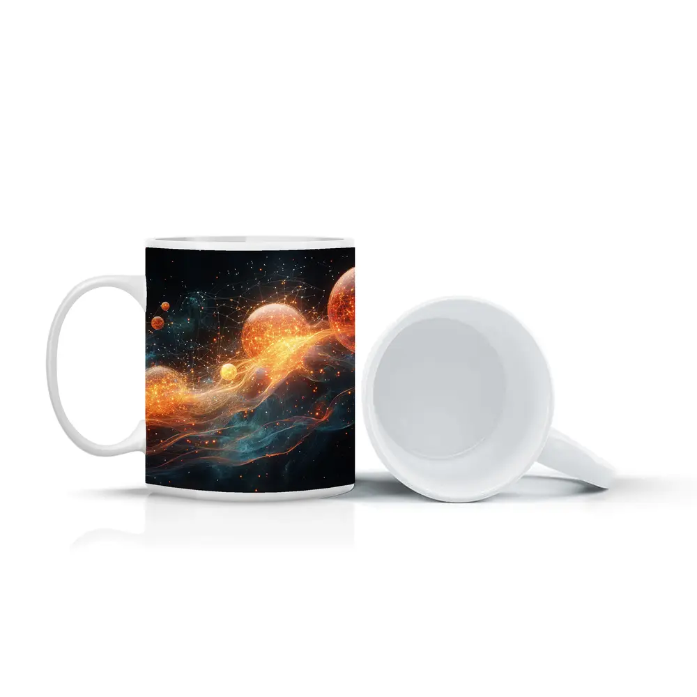 Glowing Orange Spheres Cosmic Energy Wave – Mugs