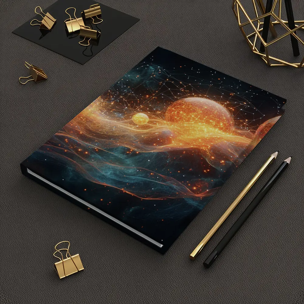 Glowing Orange Spheres Cosmic Energy Wave – Notebooks