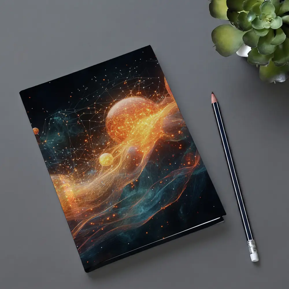 Glowing Orange Spheres Cosmic Energy Wave – Notebooks