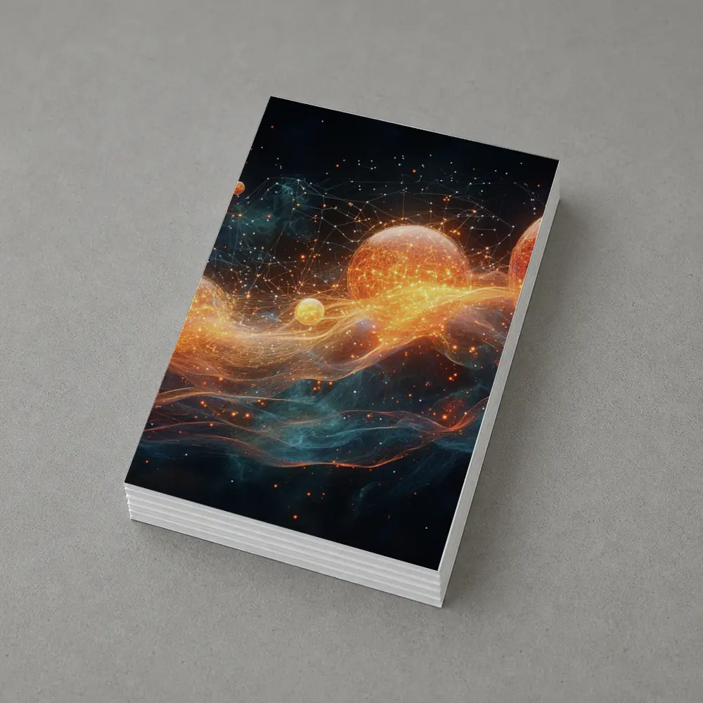 Glowing Orange Spheres Cosmic Energy Wave – Postcards
