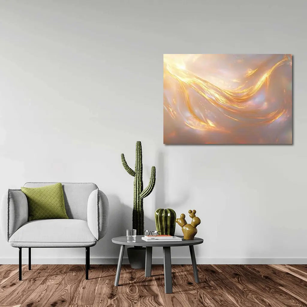 Gold Liquid Swirl Abstract Glowing Light – Wall Art