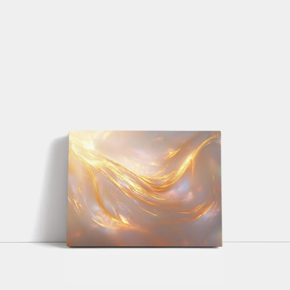 Gold Liquid Swirl Abstract Glowing Light – Wall Art