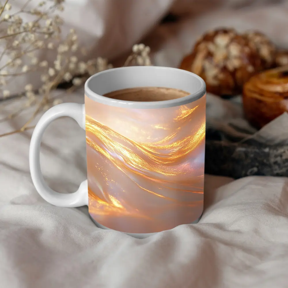 Gold Liquid Swirl Abstract Glowing Light – Mugs