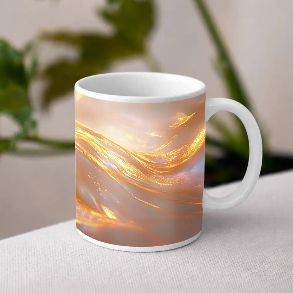 Gold Liquid Swirl Abstract Glowing Light – Mugs