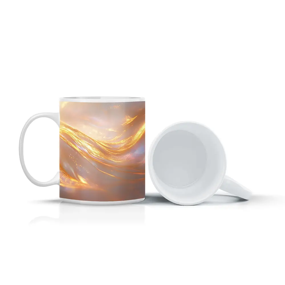 Gold Liquid Swirl Abstract Glowing Light – Mugs