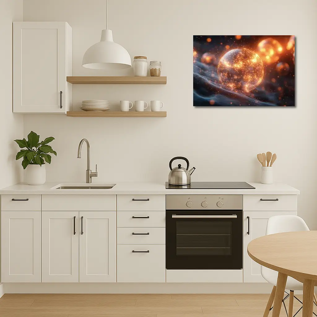 Glowing Network Sphere Dark Space Background – Wall Art