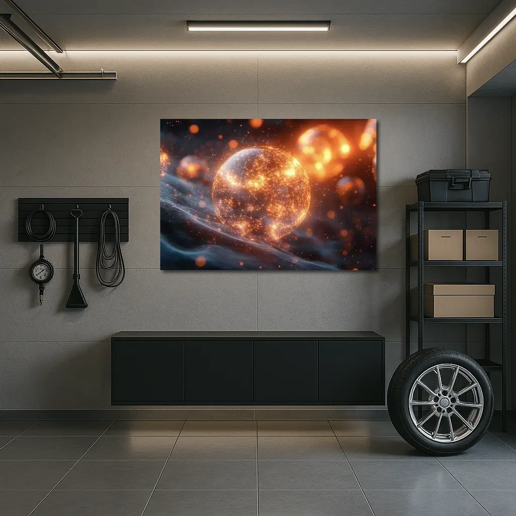 Glowing Network Sphere Dark Space Background – Wall Art