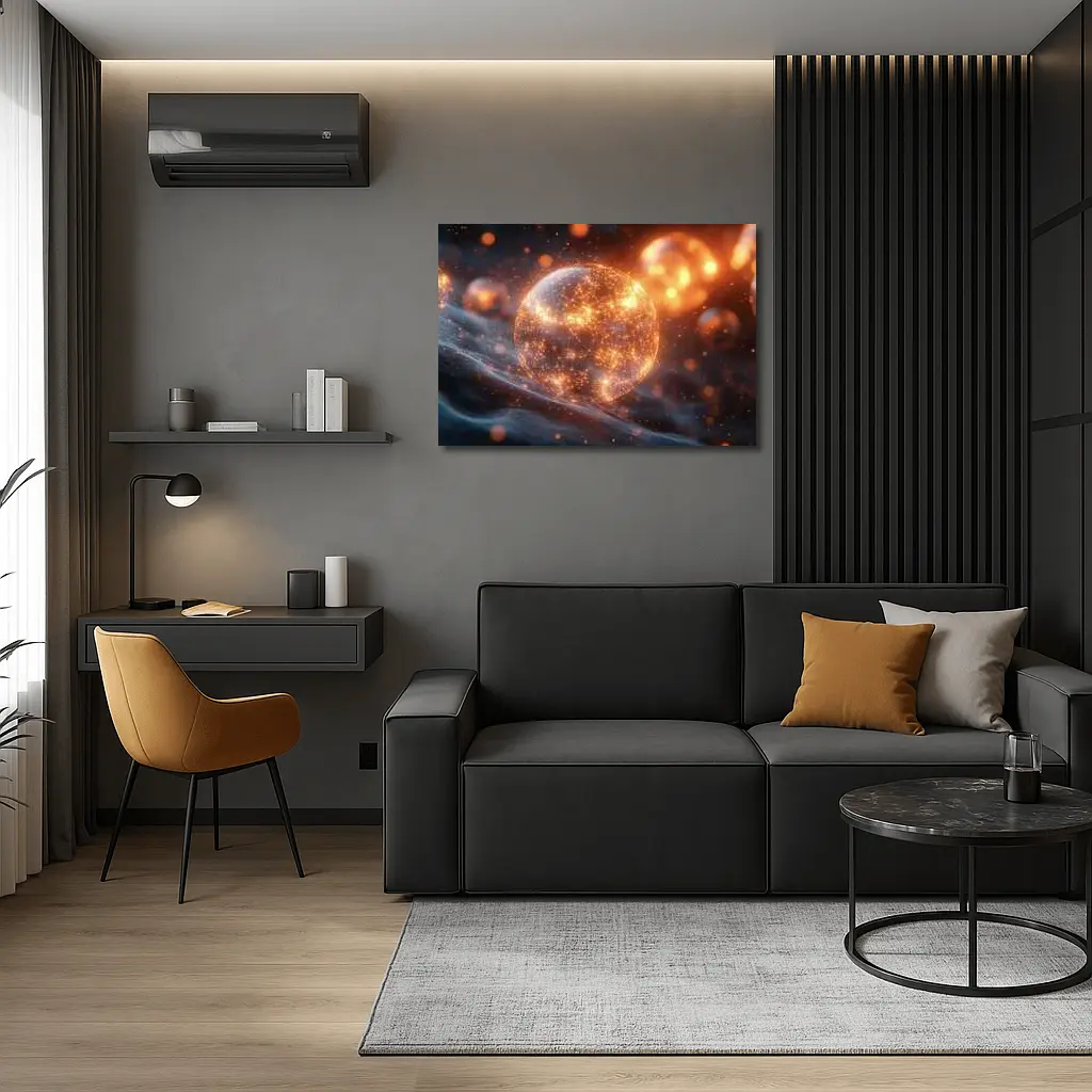 Glowing Network Sphere Dark Space Background – Wall Art