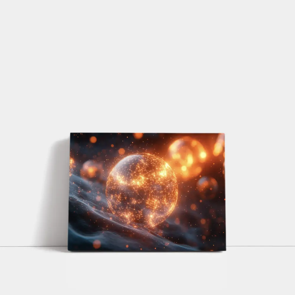 Glowing Network Sphere Dark Space Background – Wall Art