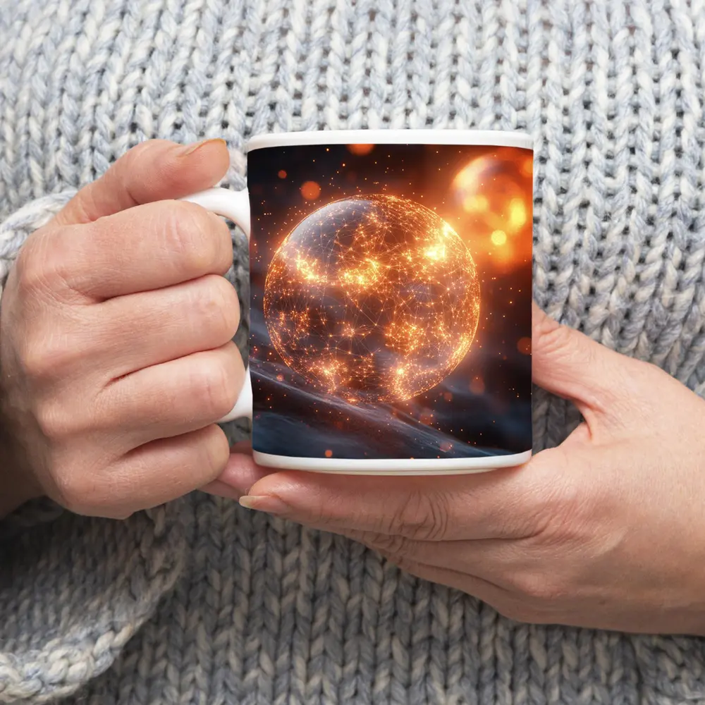 Glowing Network Sphere Dark Space Background – Mugs