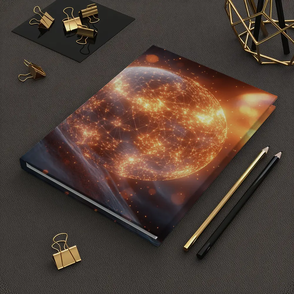 Glowing Network Sphere Dark Space Background – Notebooks