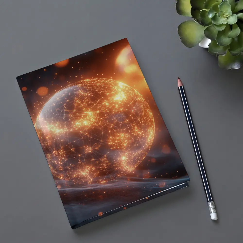 Glowing Network Sphere Dark Space Background – Notebooks