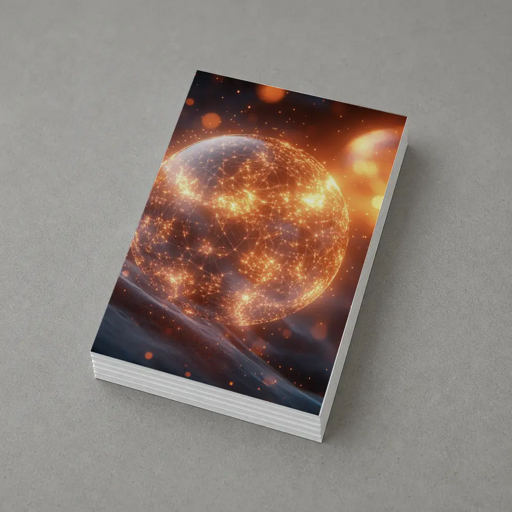 Glowing Network Sphere Dark Space Background – Postcards
