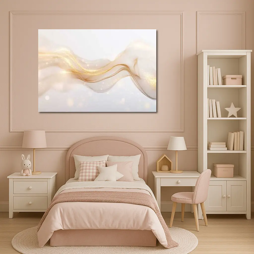 Gold Glitter Wave Flow Abstract Beige Background – Wall Art