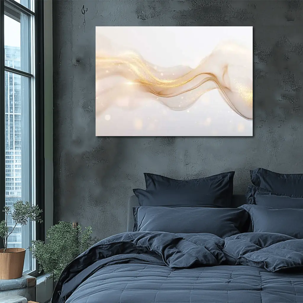 Gold Glitter Wave Flow Abstract Beige Background – Wall Art