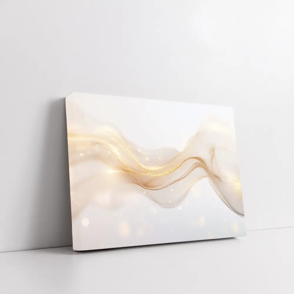 Gold Glitter Wave Flow Abstract Beige Background – Wall Art