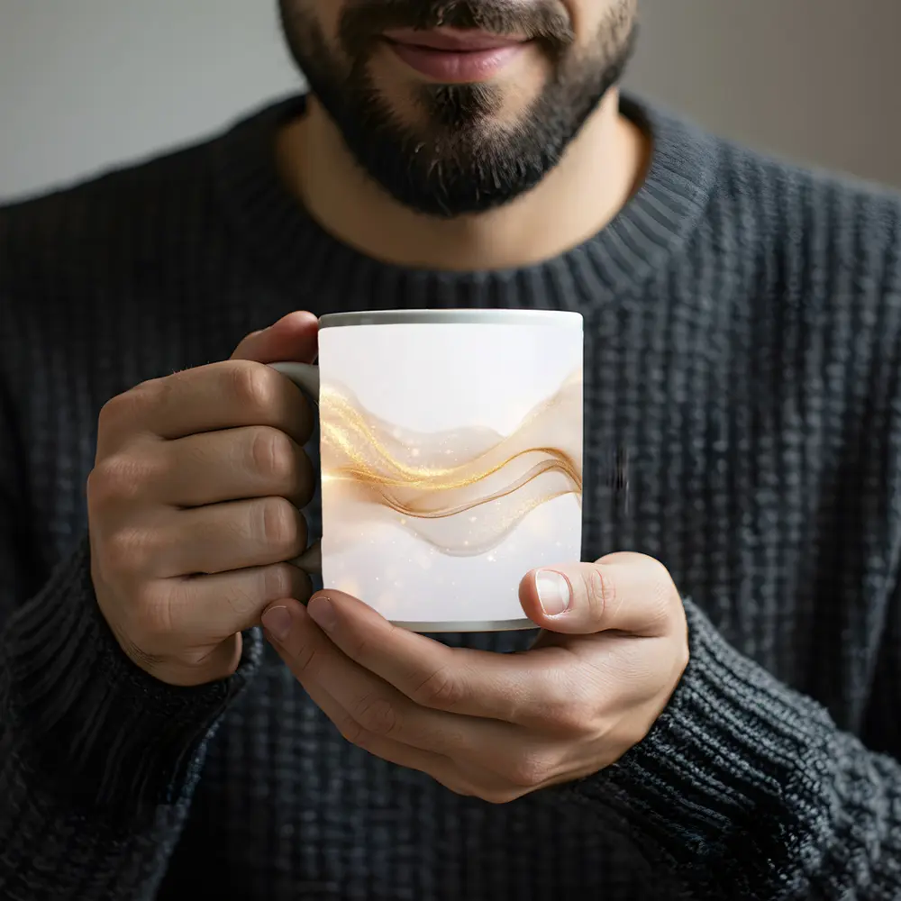 Gold Glitter Wave Flow Abstract Beige Background – Mugs