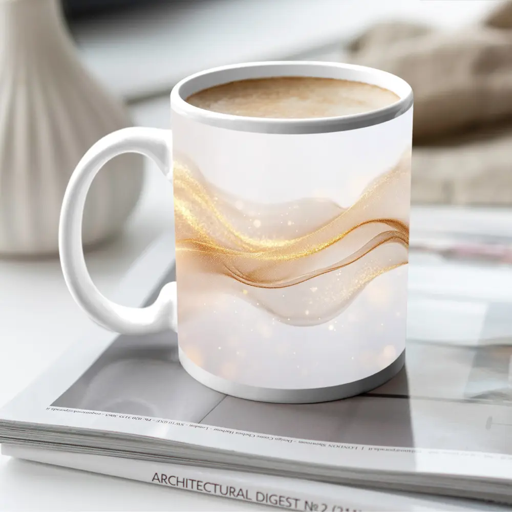 Gold Glitter Wave Flow Abstract Beige Background – Mugs