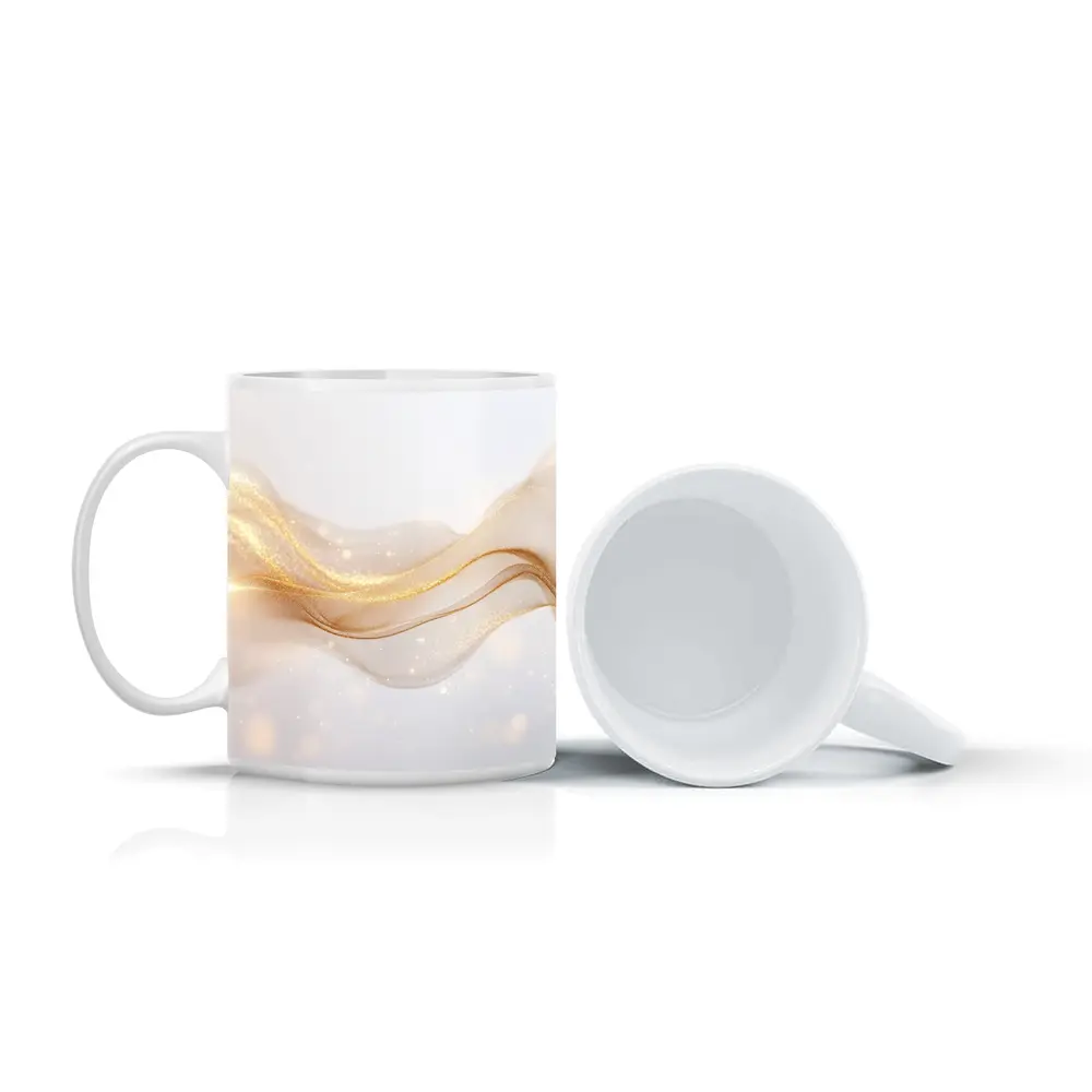 Gold Glitter Wave Flow Abstract Beige Background – Mugs