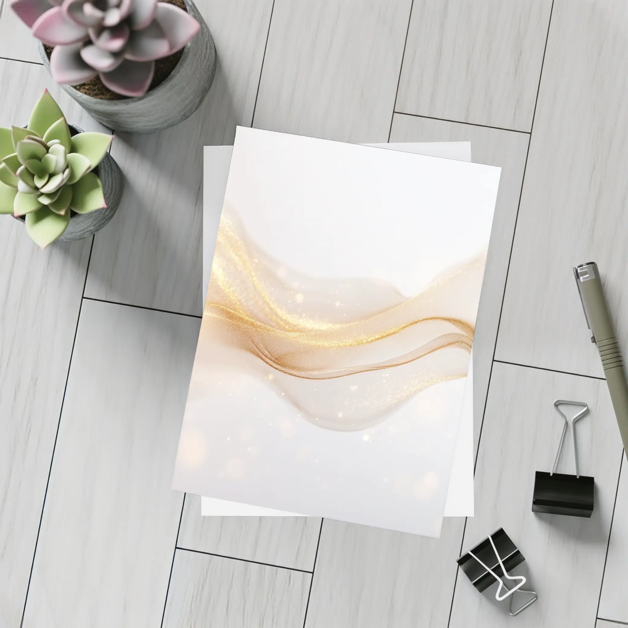 Gold Glitter Wave Flow Abstract Beige Background – Postcards