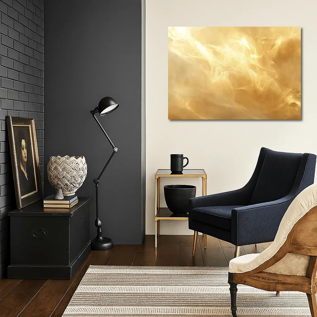 Golden Swirling Smoke Abstract Art Print – Wall Art