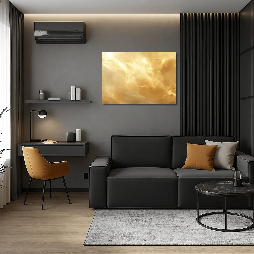 Golden Swirling Smoke Abstract Art Print – Wall Art