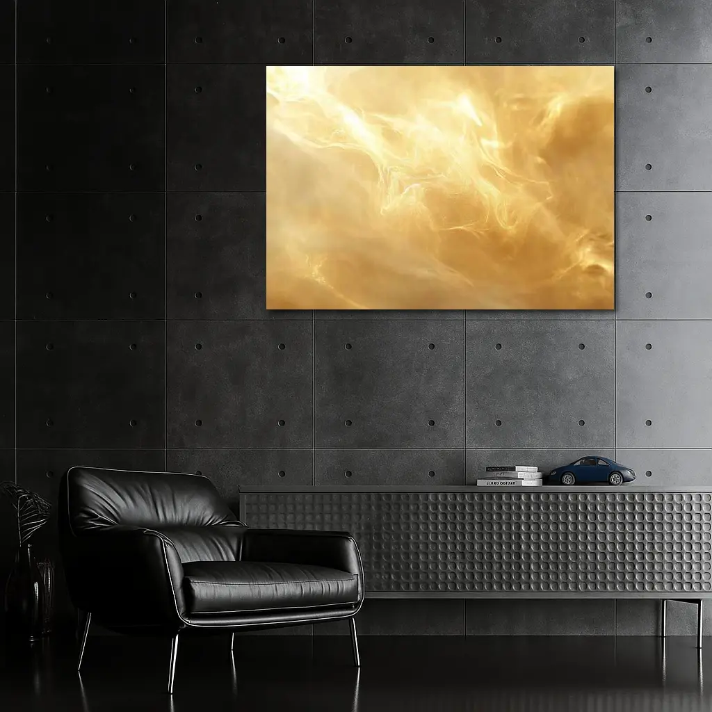 Golden Swirling Smoke Abstract Art Print – Wall Art