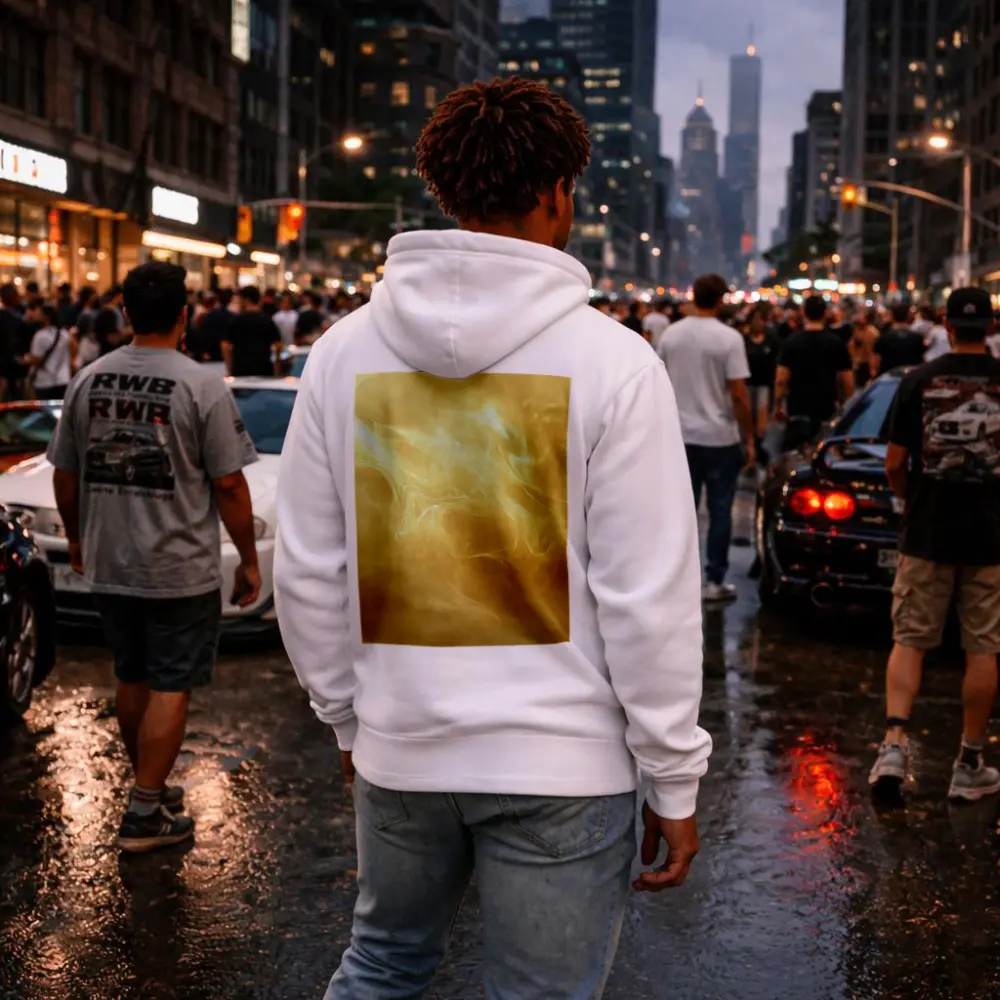 Golden Swirling Smoke Abstract Art Print – Hoodies