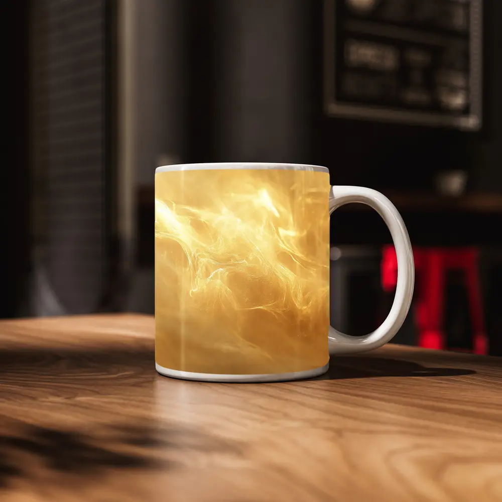 Golden Swirling Smoke Abstract Art Print – Mugs