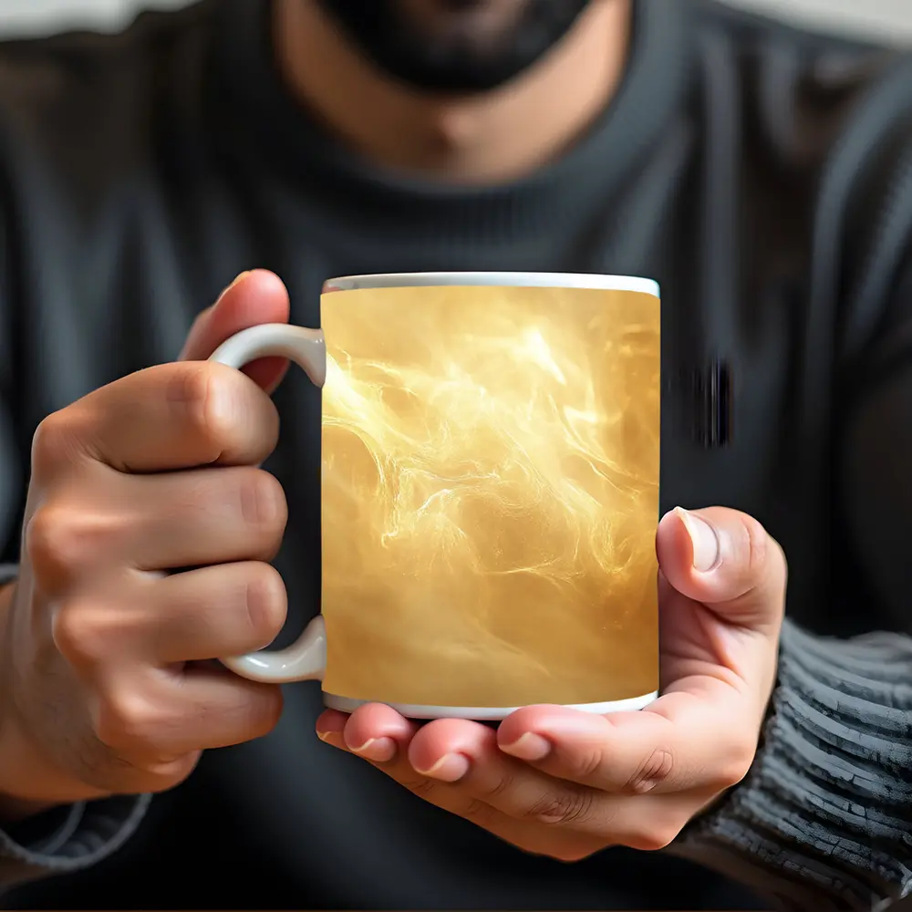 Golden Swirling Smoke Abstract Art Print – Mugs