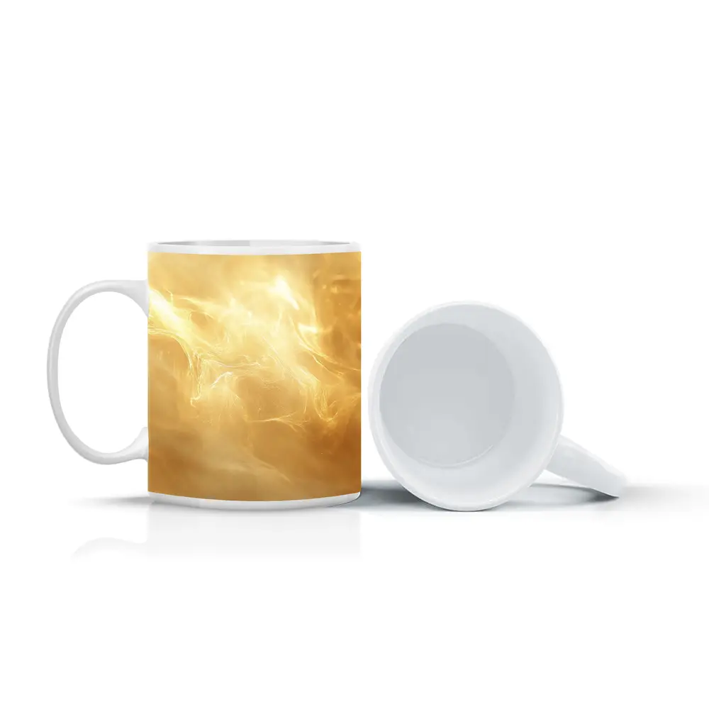 Golden Swirling Smoke Abstract Art Print – Mugs