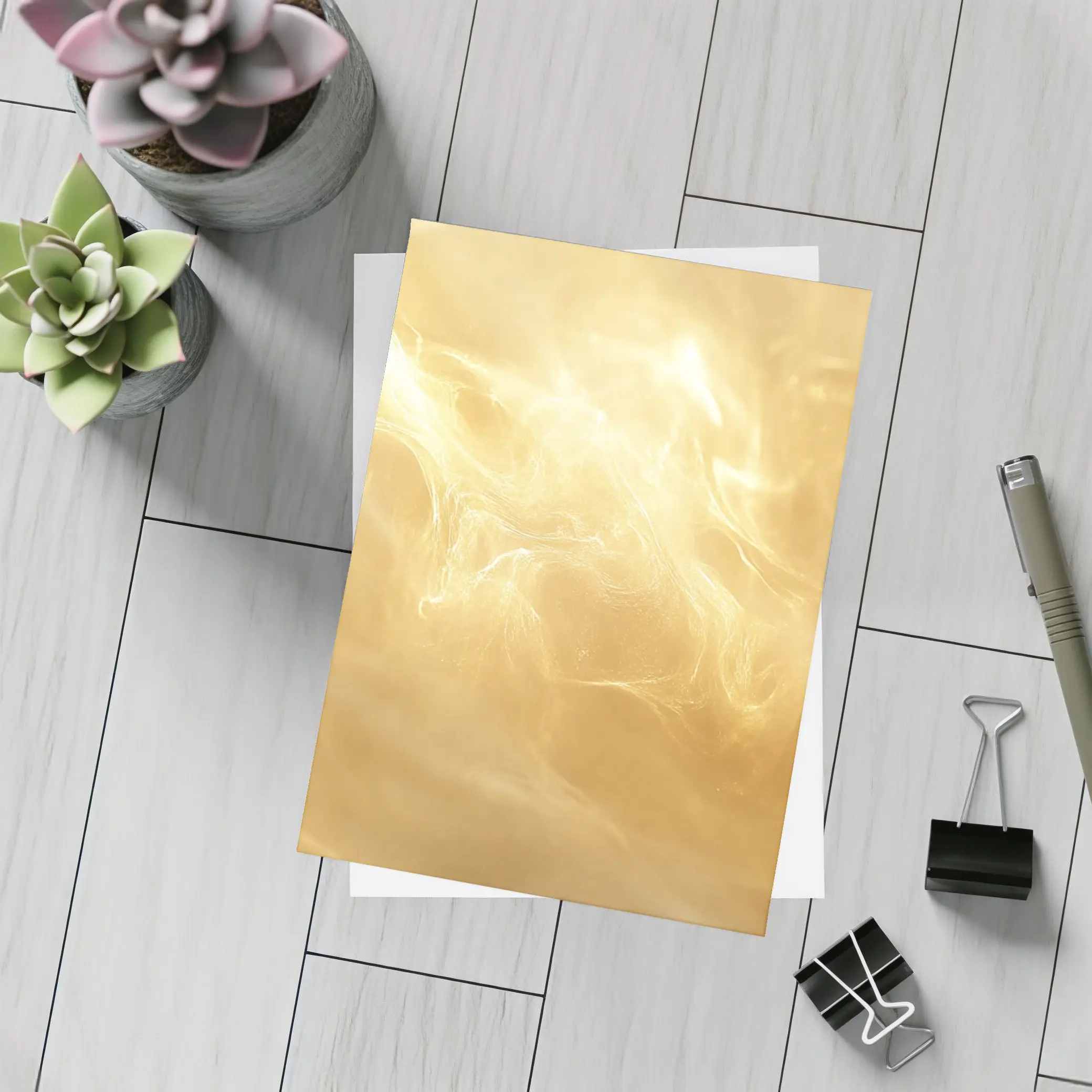 Golden Swirling Smoke Abstract Art Print – Postcards