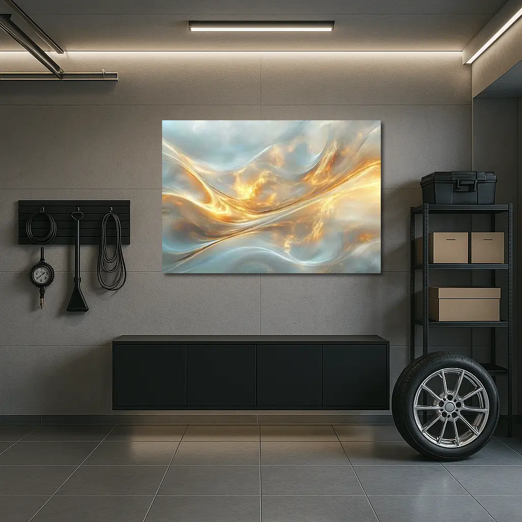 Gold and White Abstract Flowing Waves Art – Wall Art