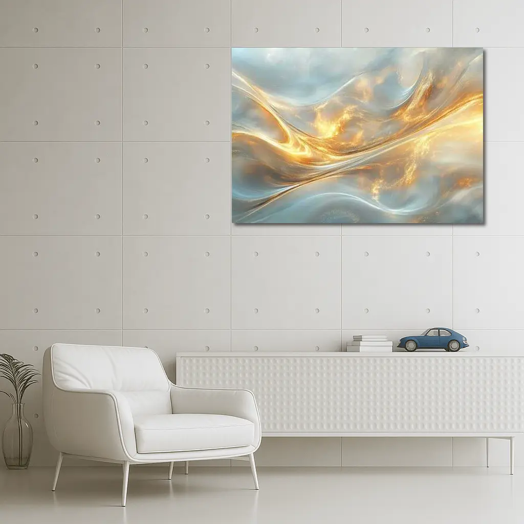 Gold and White Abstract Flowing Waves Art – Wall Art