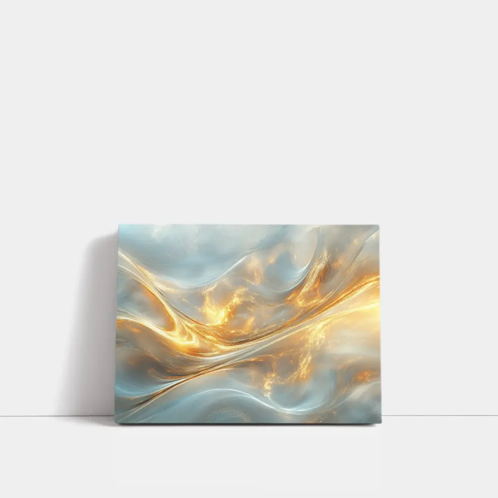 Gold and White Abstract Flowing Waves Art – Wall Art