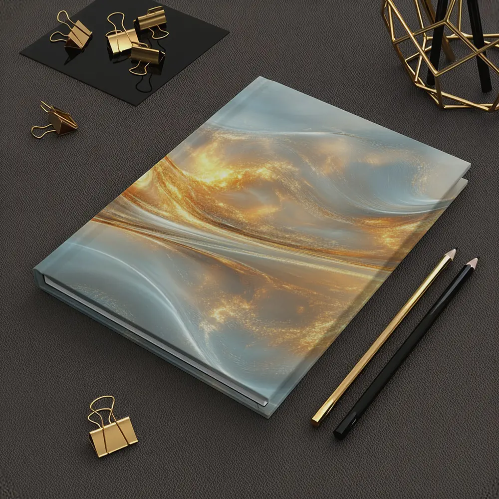 Gold and White Abstract Flowing Waves Art – Notebooks