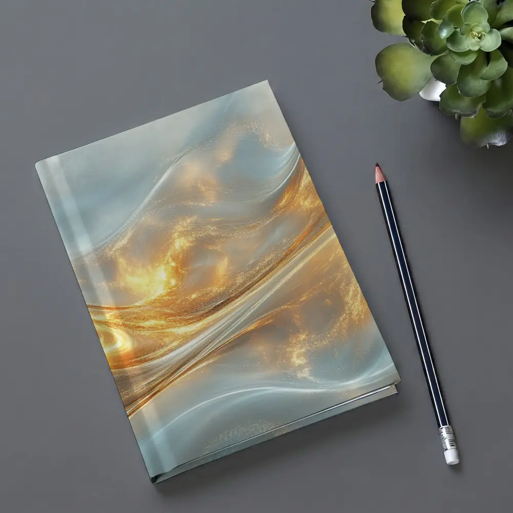 Gold and White Abstract Flowing Waves Art – Notebooks