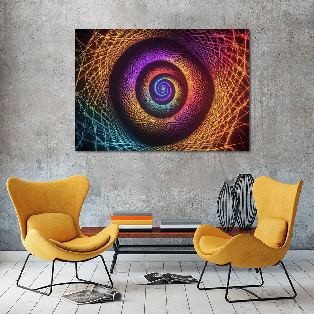 Rainbow Spiral Neon Abstract Dark Background – Wall Art