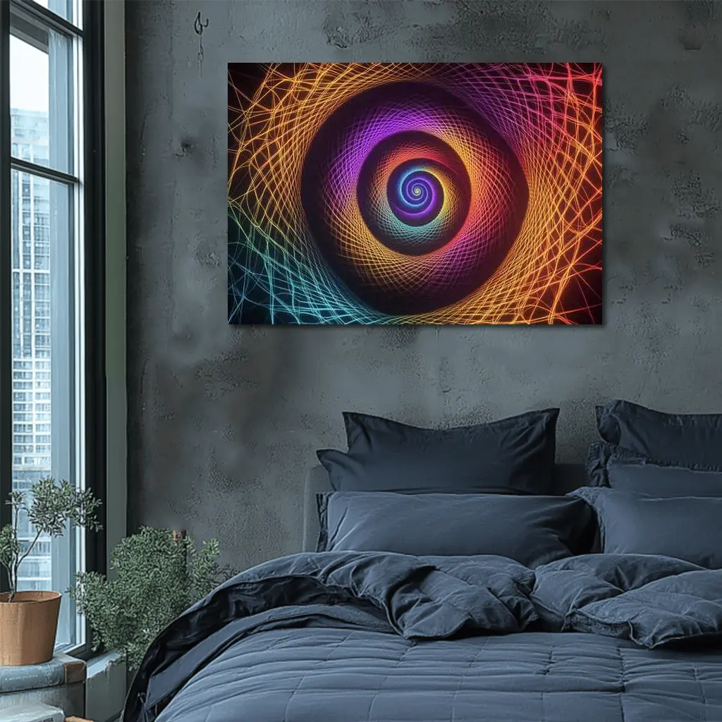 Rainbow Spiral Neon Abstract Dark Background – Wall Art