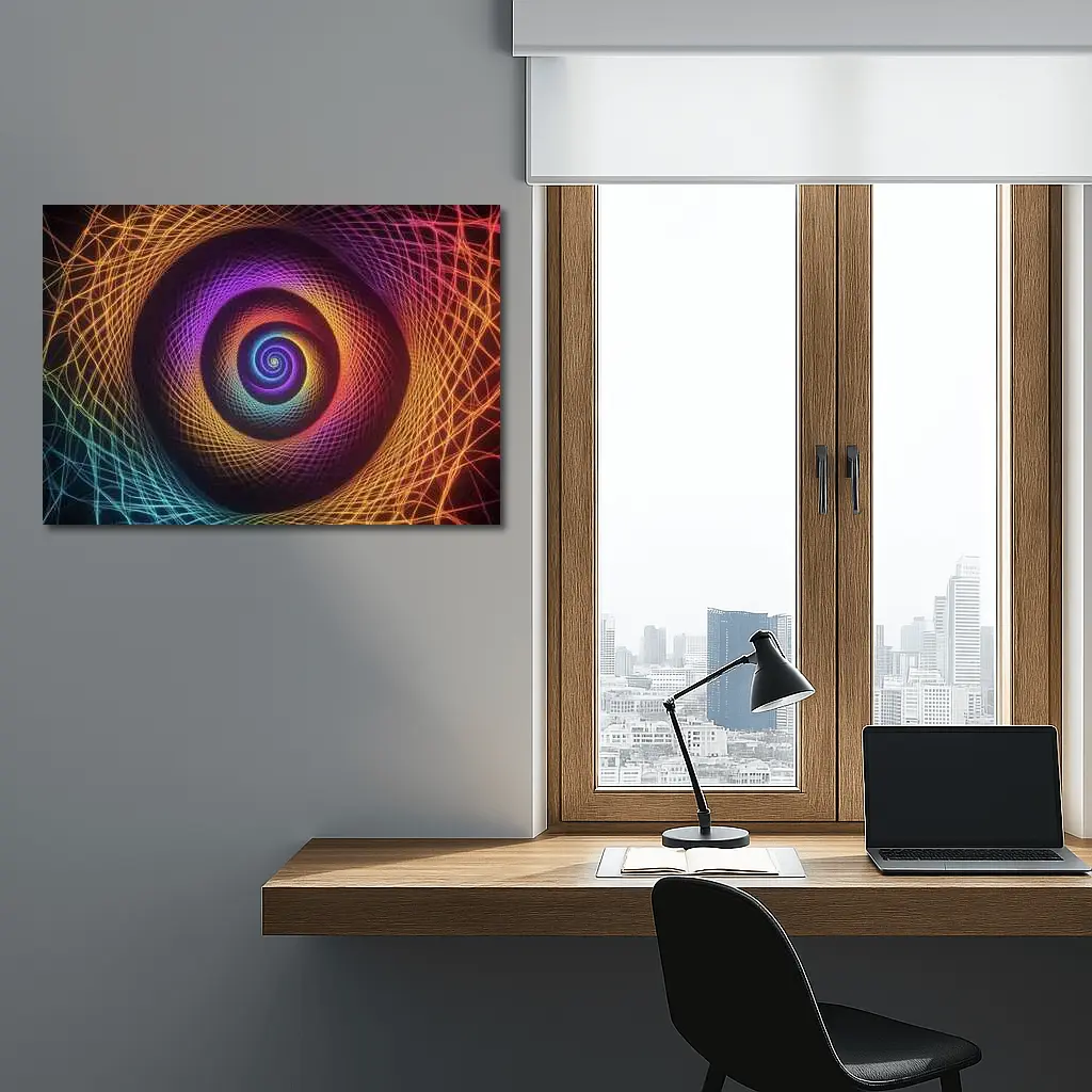 Rainbow Spiral Neon Abstract Dark Background – Wall Art