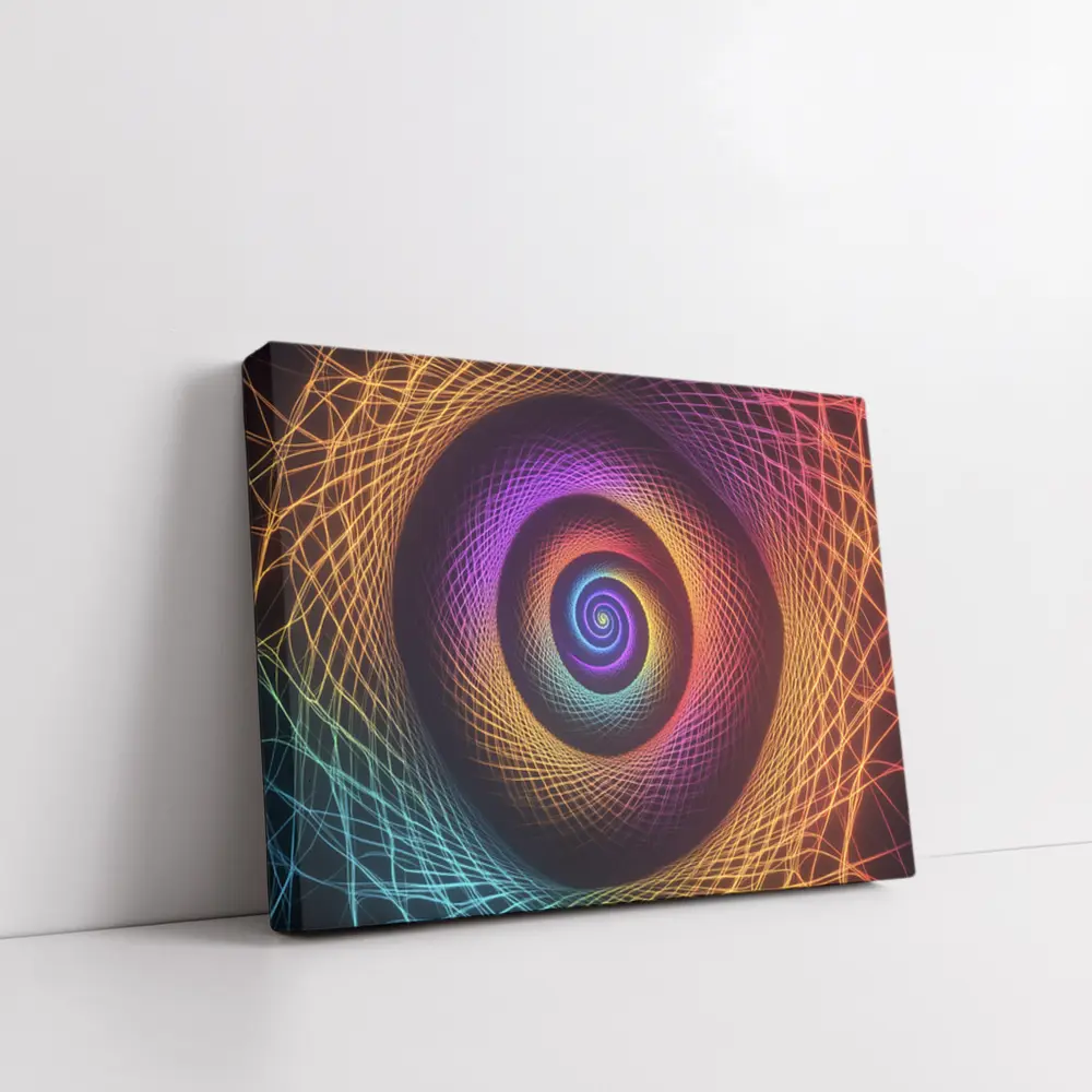 Rainbow Spiral Neon Abstract Dark Background – Wall Art