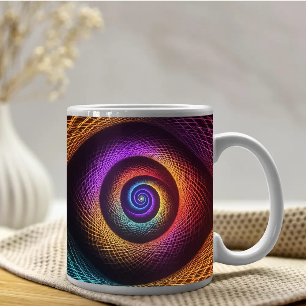Rainbow Spiral Neon Abstract Dark Background – Mugs