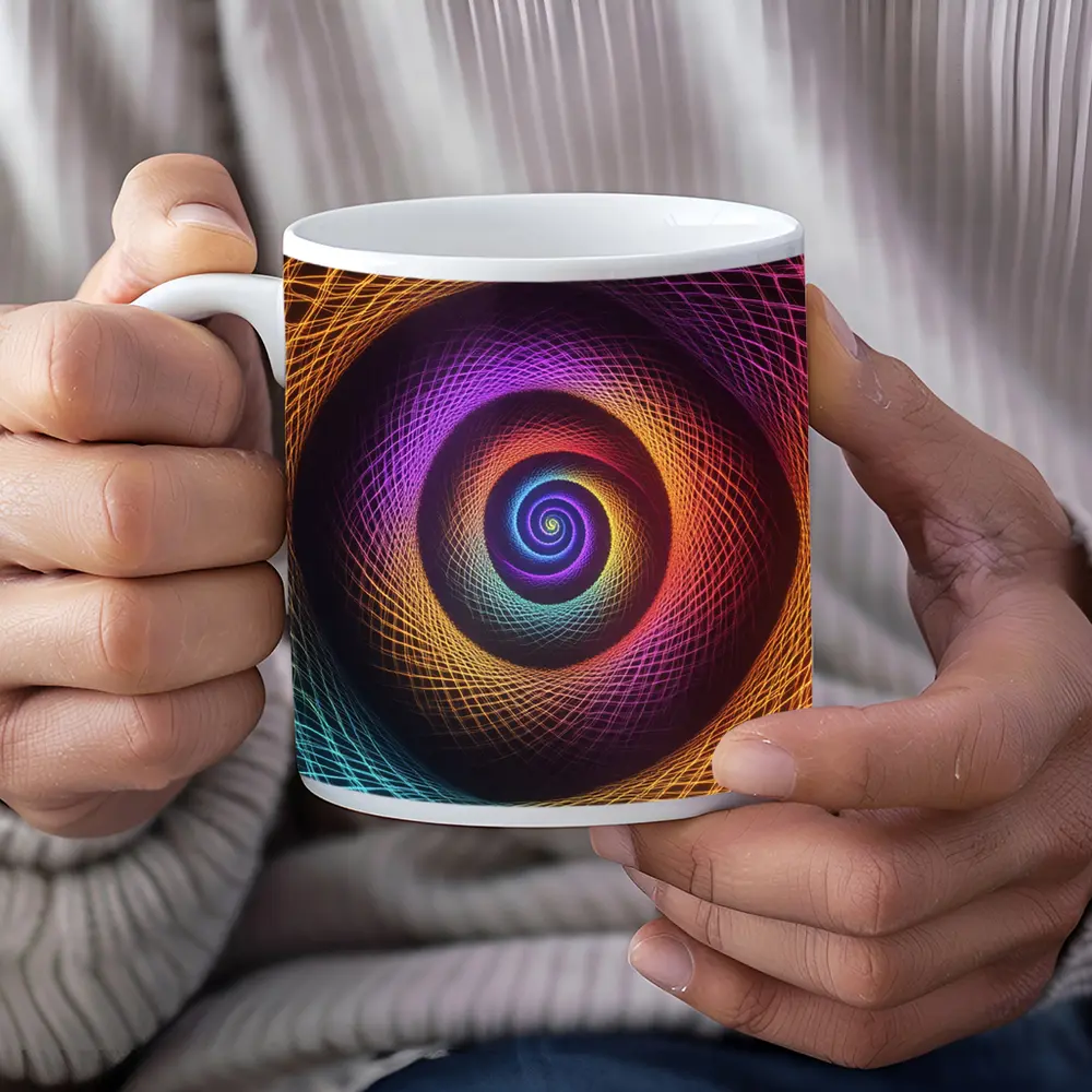 Rainbow Spiral Neon Abstract Dark Background – Mugs
