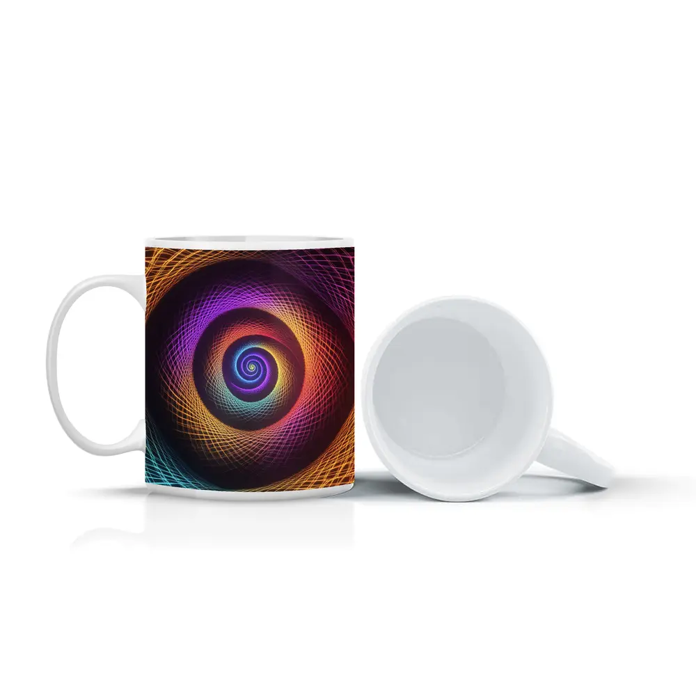 Rainbow Spiral Neon Abstract Dark Background – Mugs